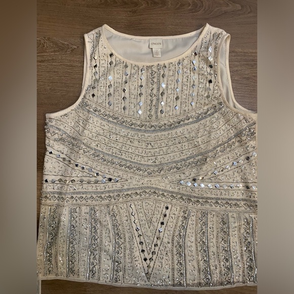 Chico’s Embellished Tank Champagne Color Size 2 /M/12 - Picture 5 of 11